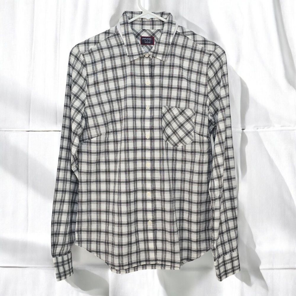 Untuckit Marina Shirt Woman Size 6 Cotton Black & White Plaid Button Down NWOT